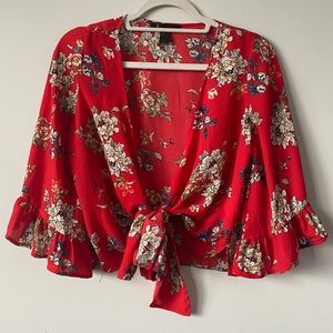 Flowy Tie Front/Wrap Front Floral Blouse